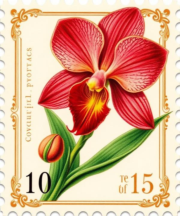 Crimson Orchid stamp from Brazil, 1962